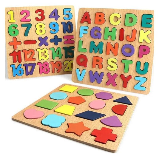 3 In 1 Fun Multicolor ABC, 123 and Shapes Puzzles